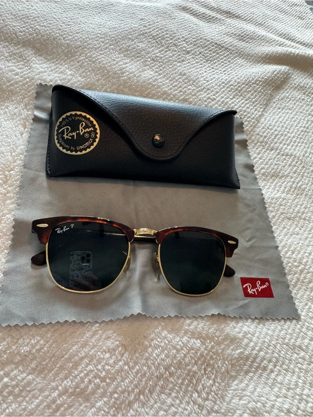 Ray-Ban Clubmaster Polarized Sunglasses - Tortoise & Dark Green Lenses